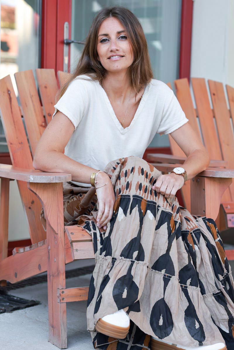 Brown Batik Cotton Maxi Skirt
