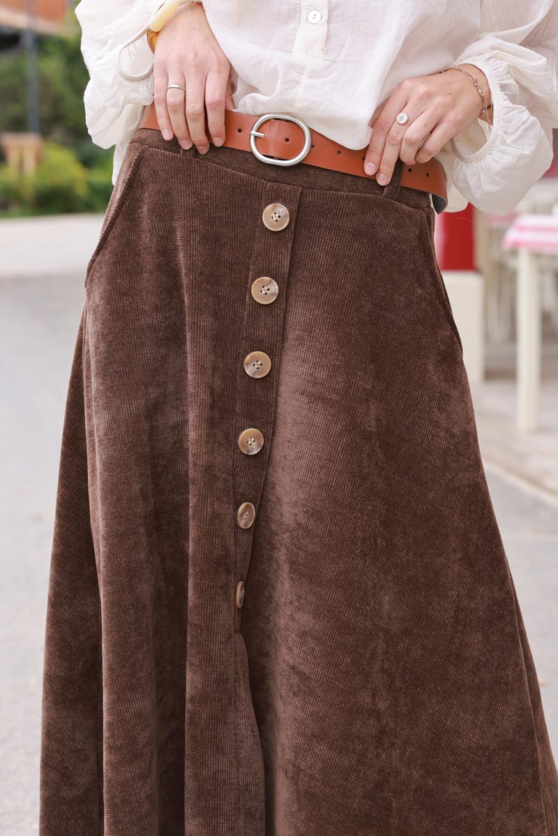 Chocolate A-Line Button-Front Skirt