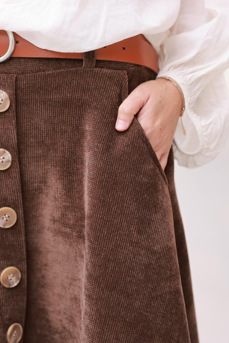 Chocolate A-Line Button-Front Skirt