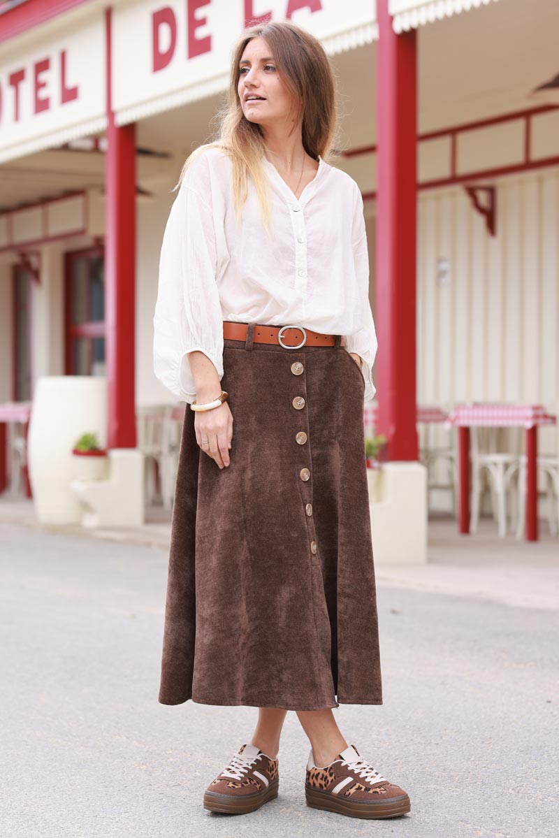 Chocolate A-Line Button-Front Skirt