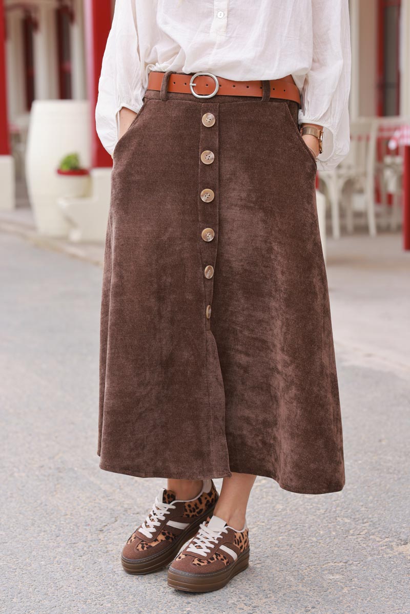 Chocolate A-Line Button-Front Skirt