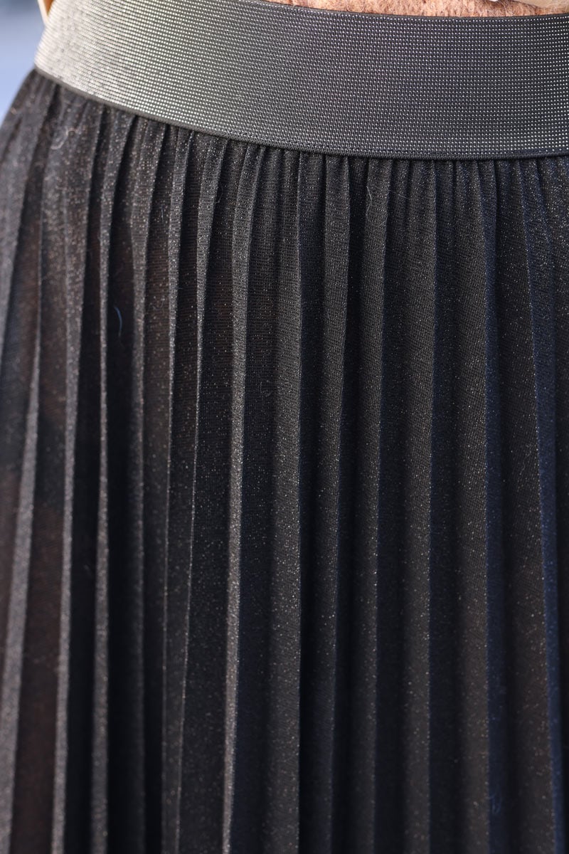 Jupe noire plissée brillante ceinture élastique