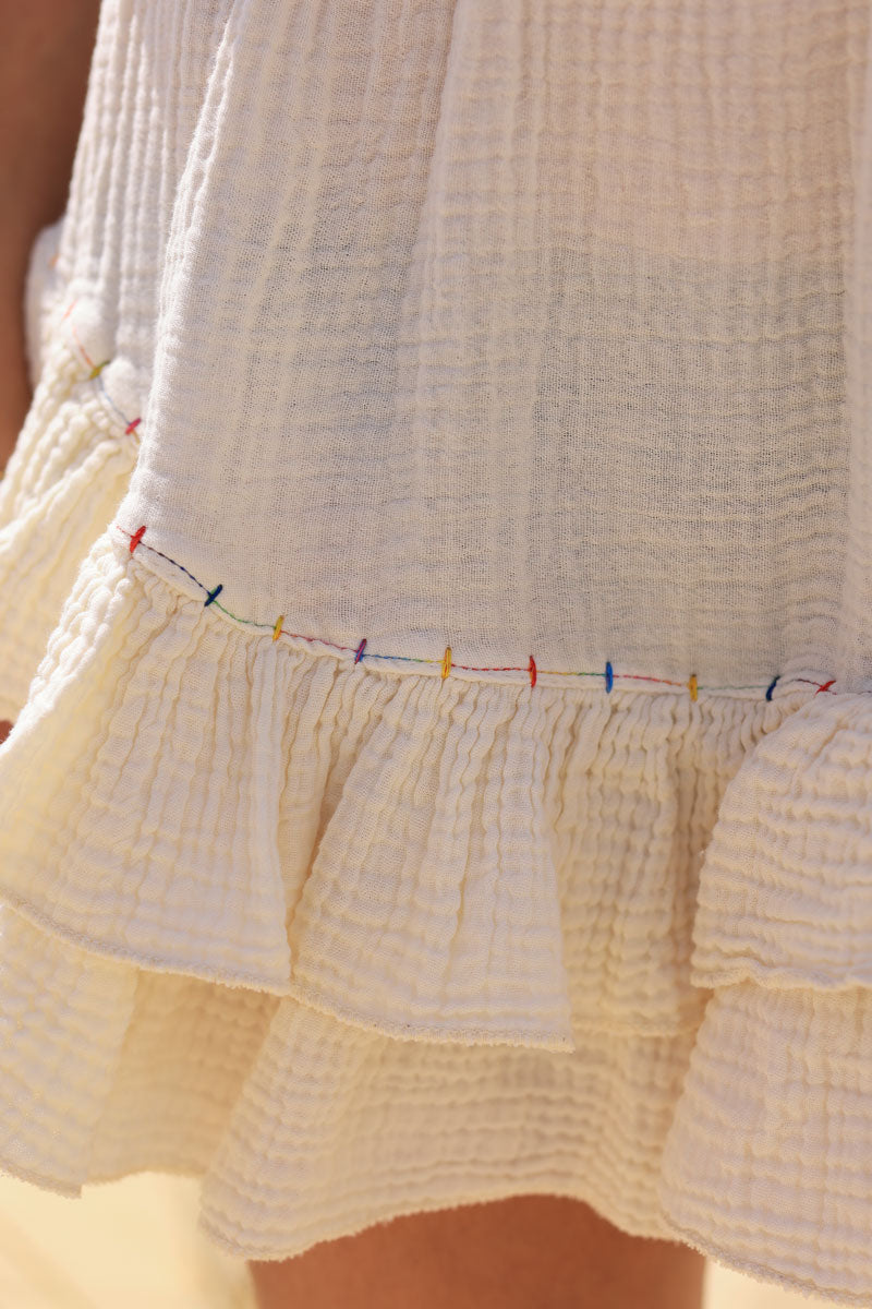 Ecru layered frill cotton skort with colored threads