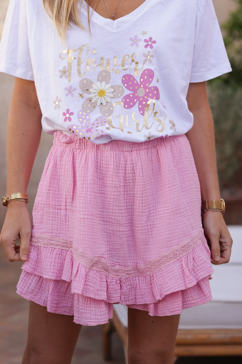 Pink layered frill skort in crinkle cotton gauze