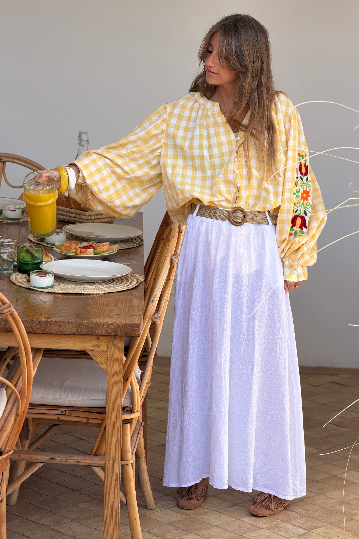 Jupe unie blanche en coton avec poche et taille élastique