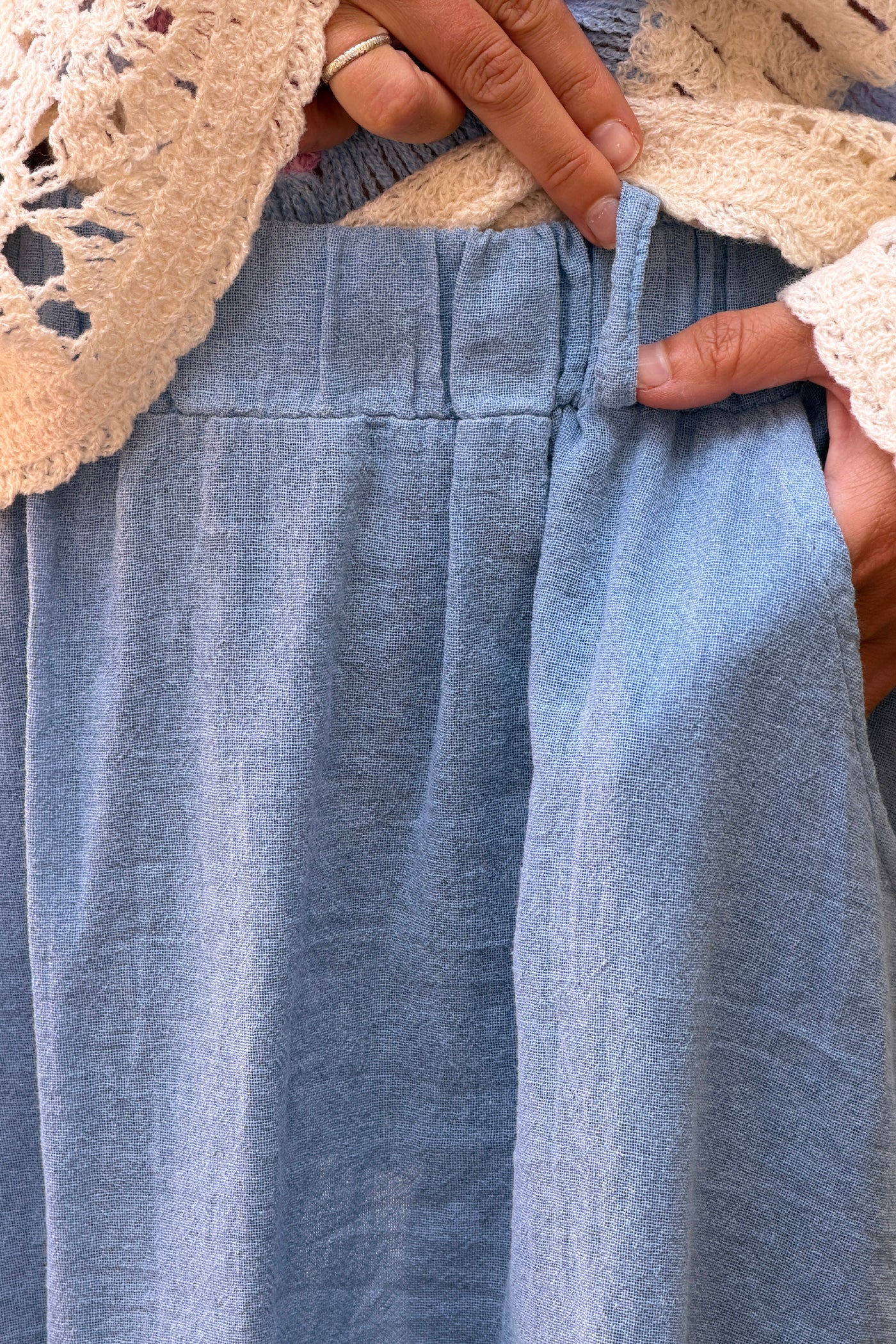 Chambray Woven Cotton Maxi Skirt