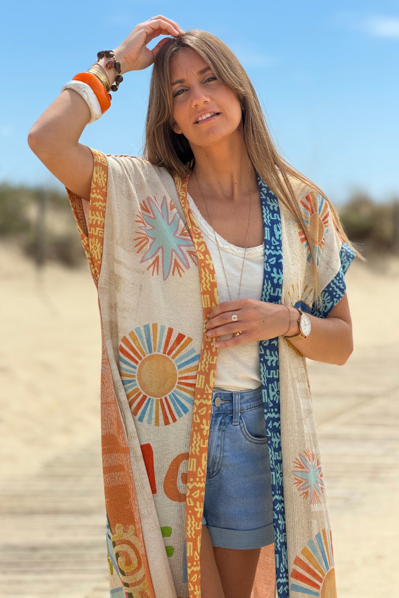Beige “Amazing Things Are Coming” Glitter Knit Duster
