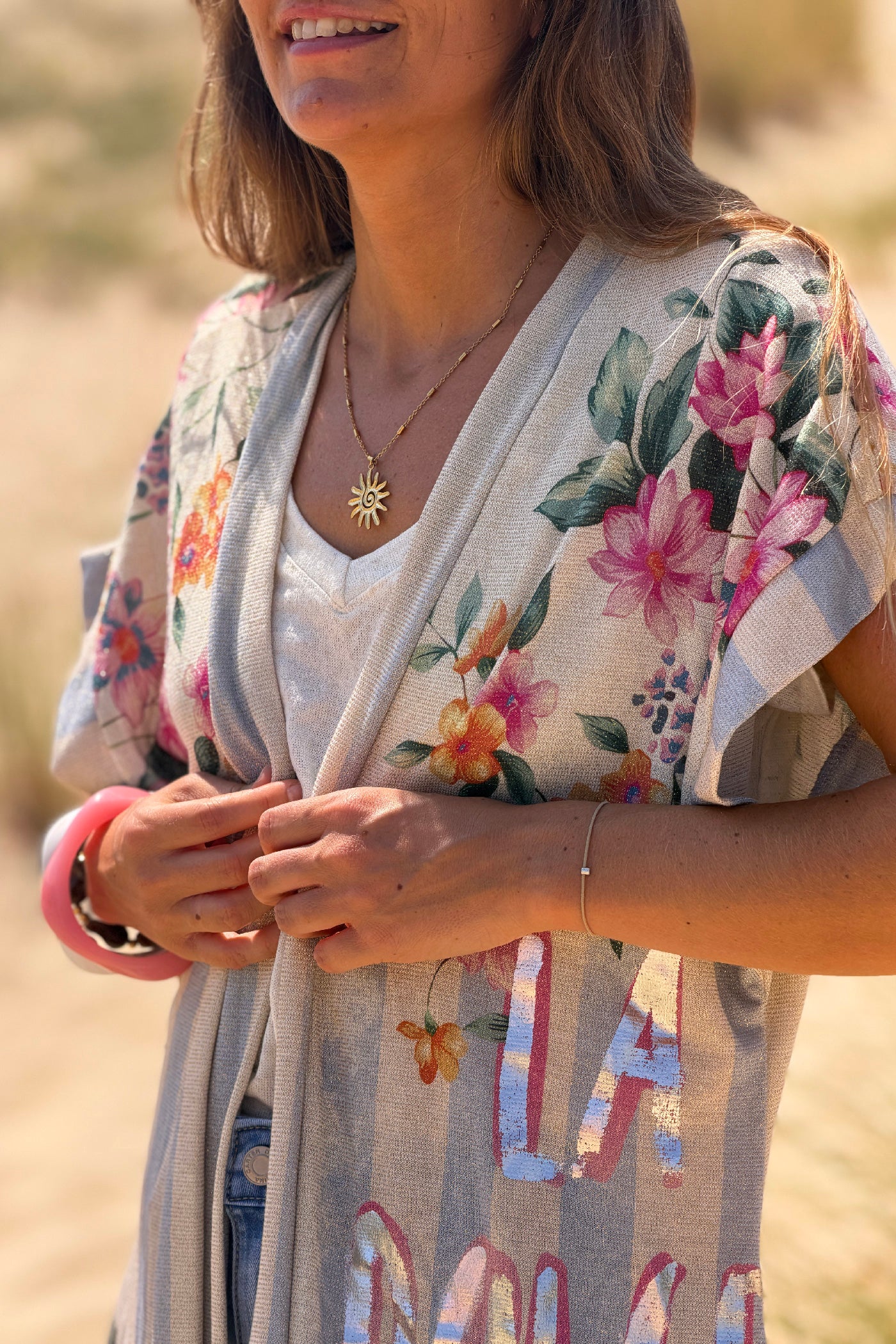 Kimono brillant lurex imprimé dolce vita rose italie et Vespa