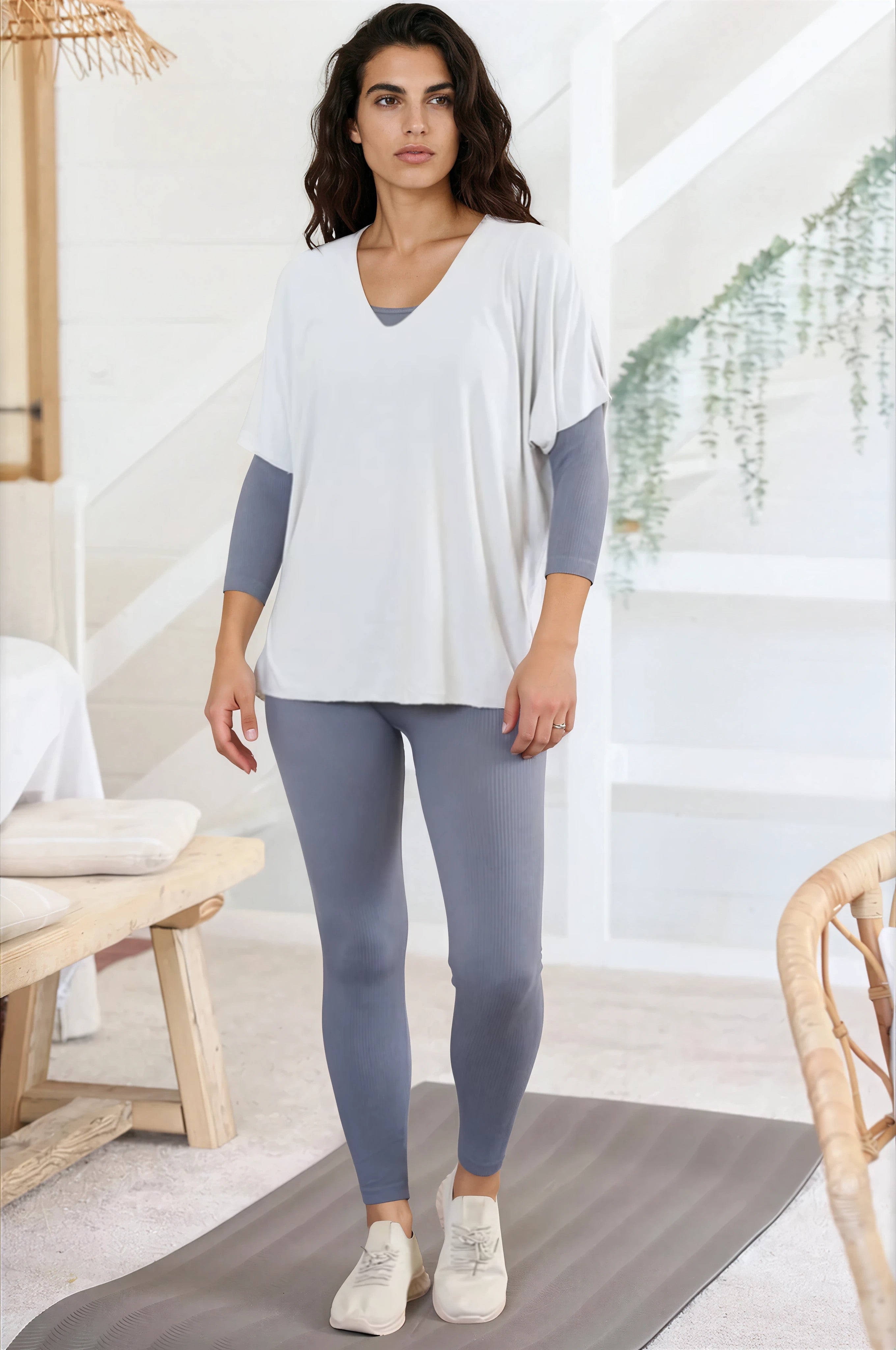 Extra stretch and comfort gray ribbed sports leggings