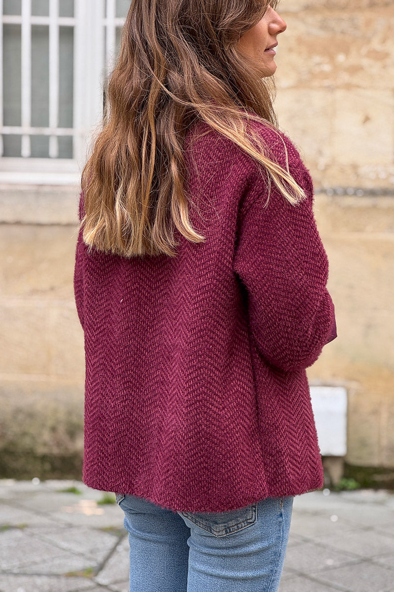 Burgundy Herringbone Peacoat