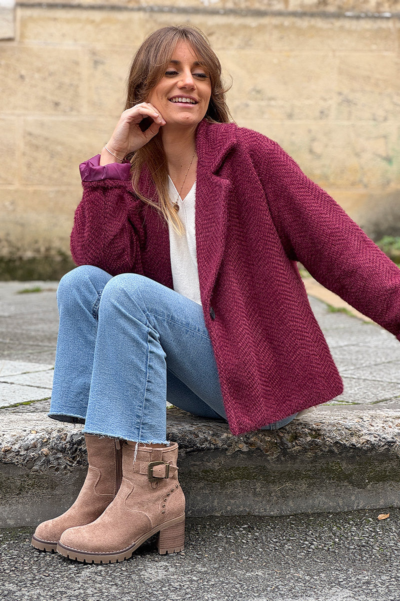 Burgundy Herringbone Peacoat