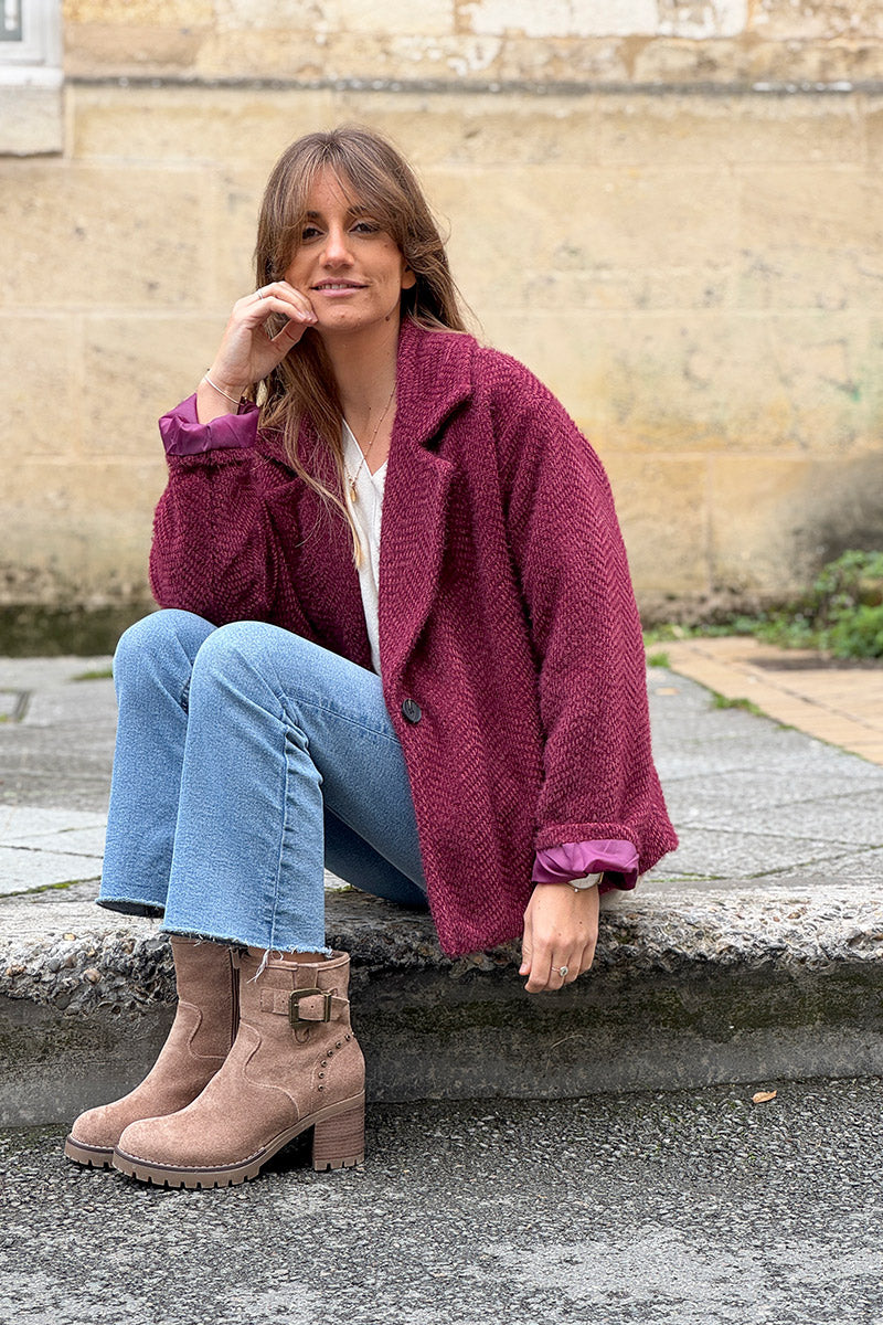 Burgundy Herringbone Peacoat