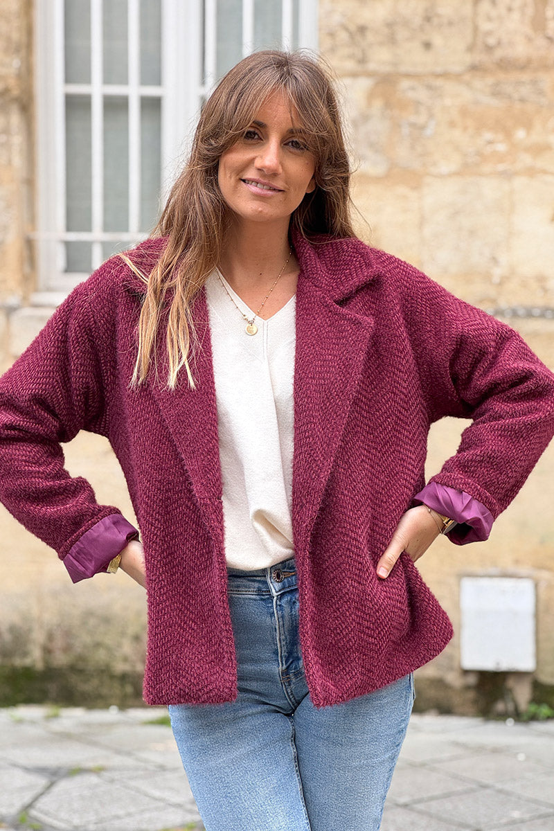 Burgundy Herringbone Peacoat