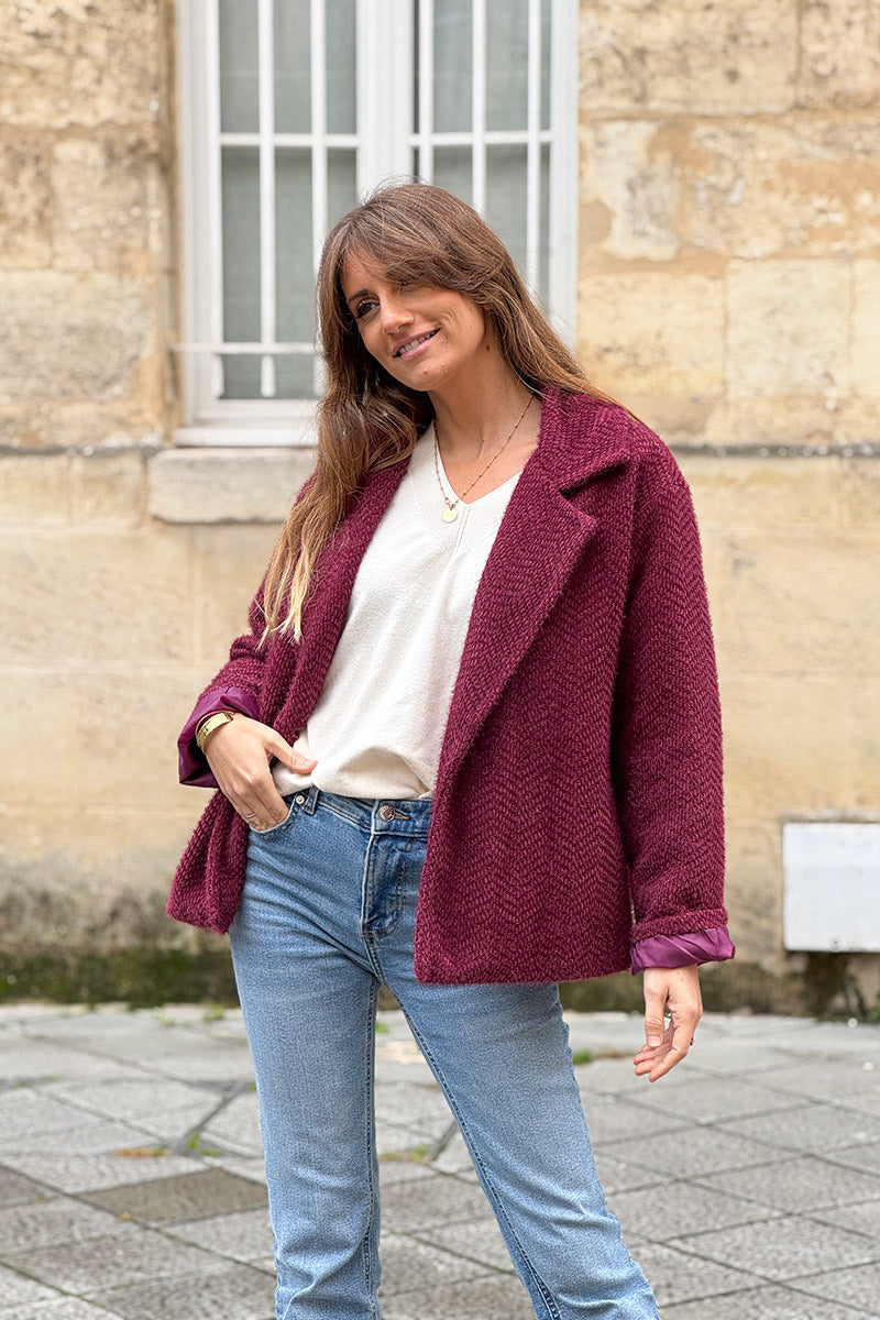 Burgundy Herringbone Peacoat