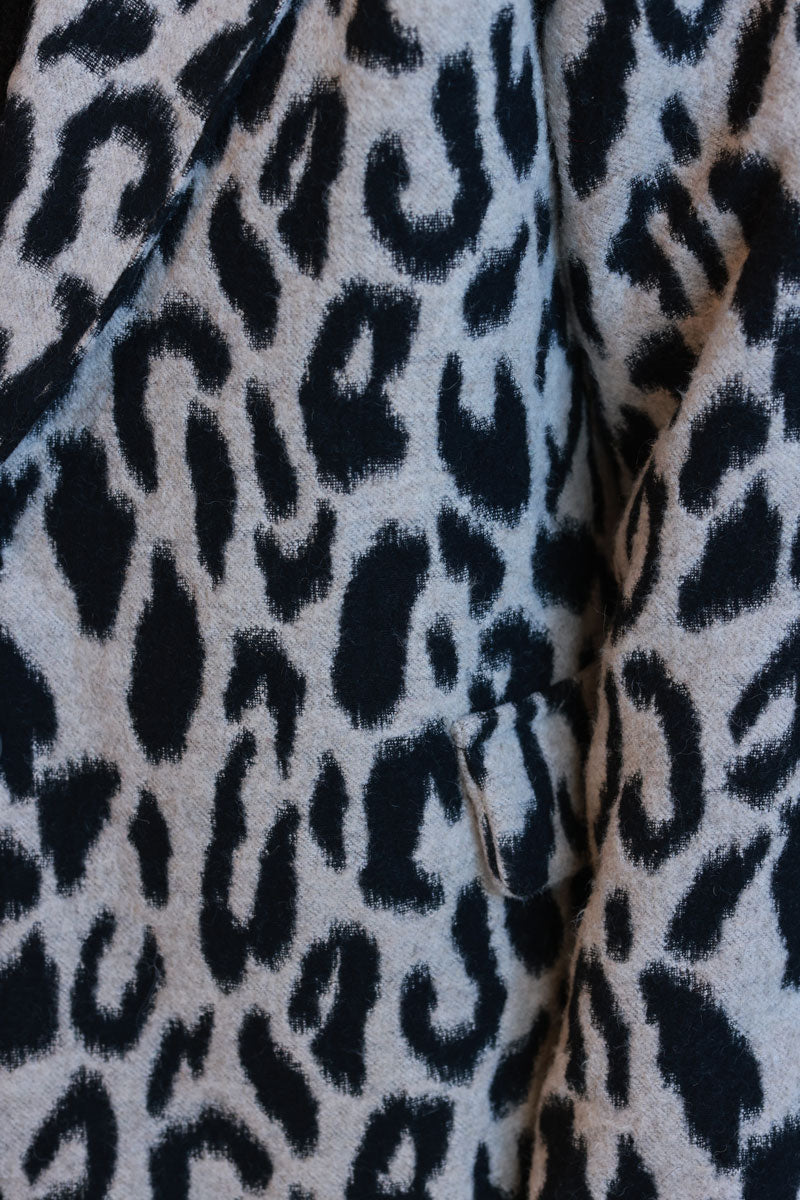 Leopard Print Wool Blend Coat 
