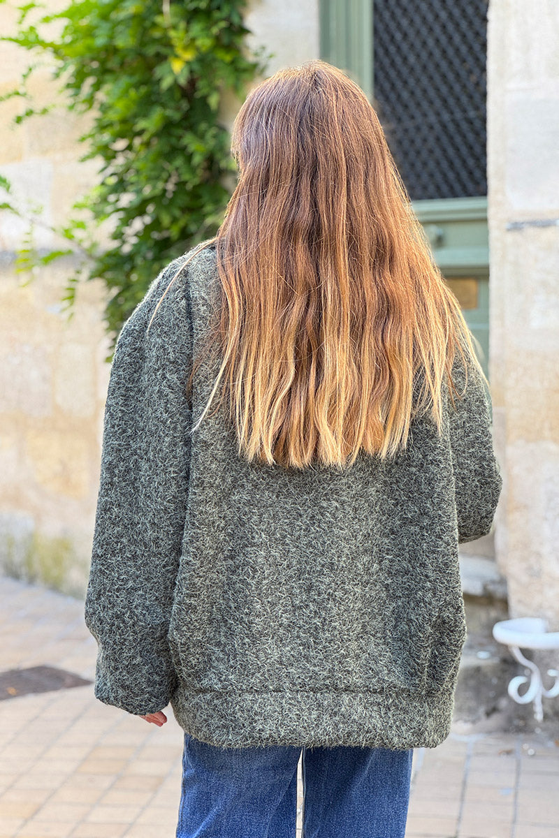 Olive Fuzzy Knit Casual Coat