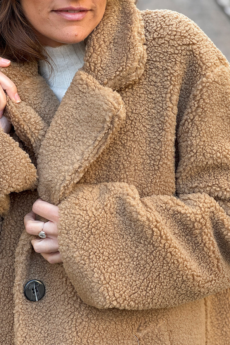 Latte Notched Collar Sherpa Coat