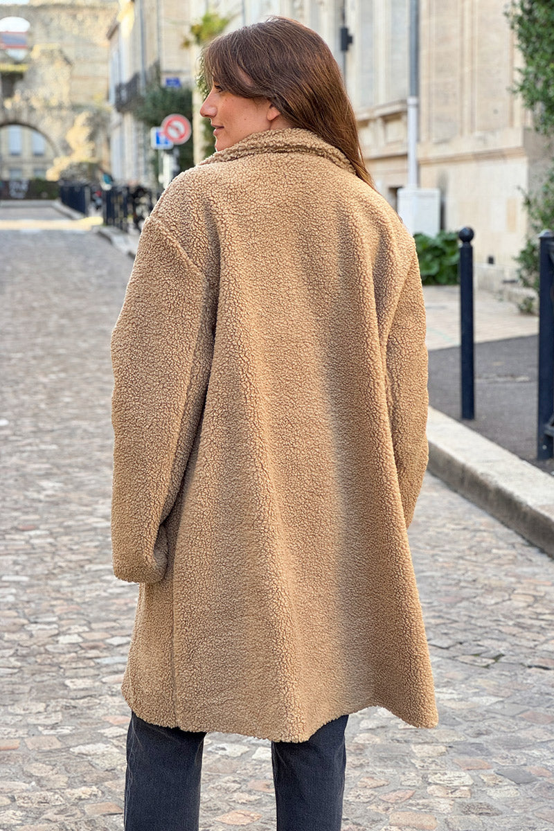 Latte Notched Collar Sherpa Coat