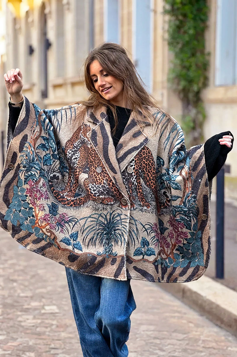 Tiger Print Shearling Capelet