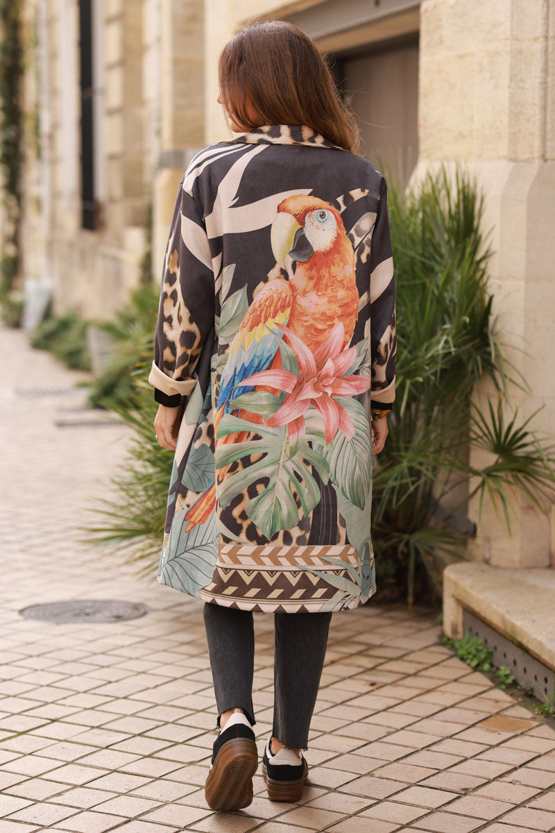 Tropical Collage Sueded Coat Jacket