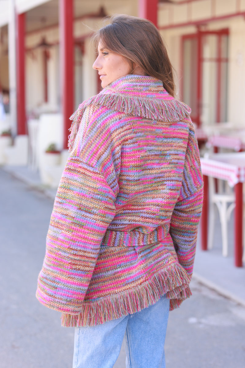 Rainbow Stripe Knit Blanket Coat