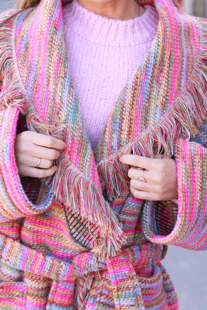 Rainbow Stripe Knit Blanket Coat