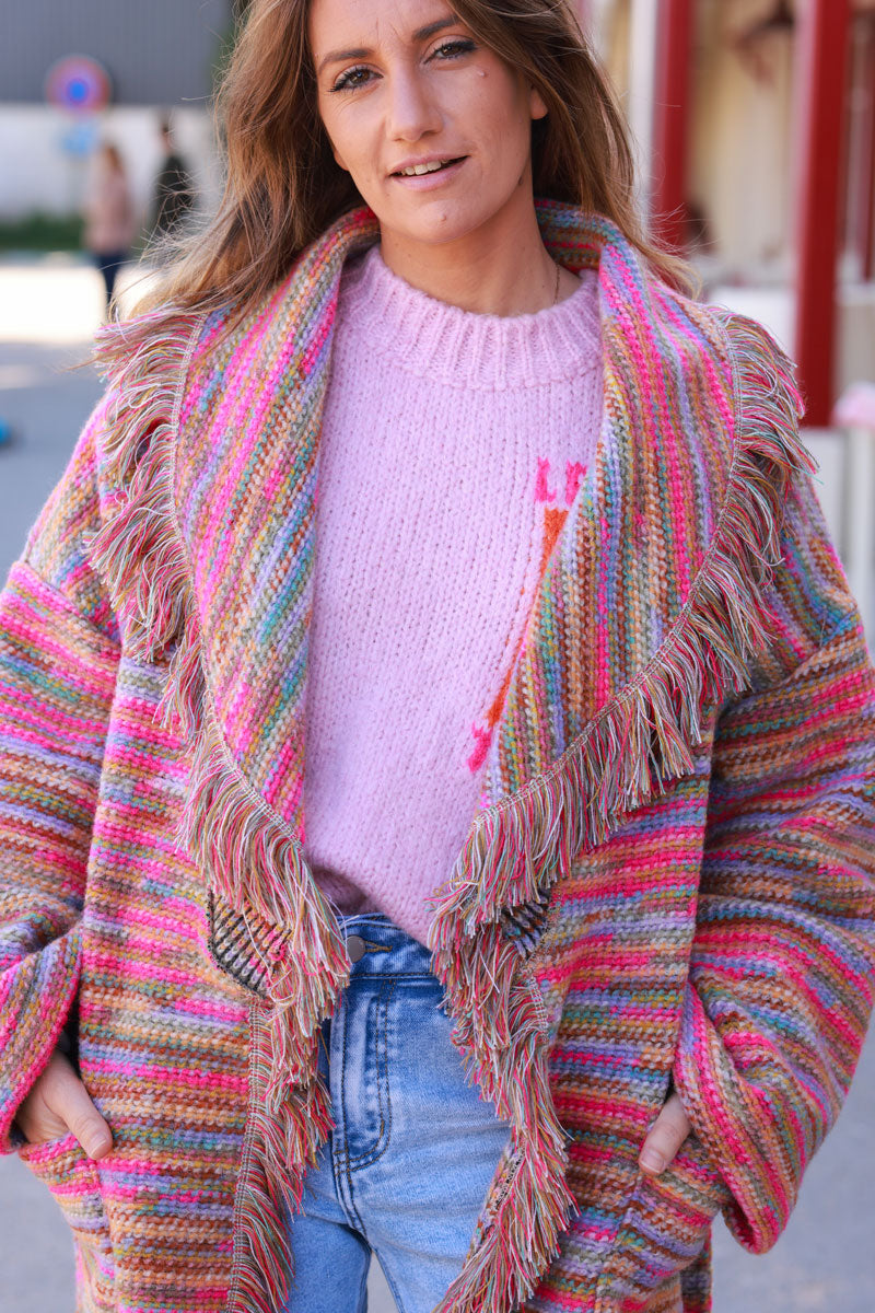 Rainbow Stripe Knit Blanket Coat