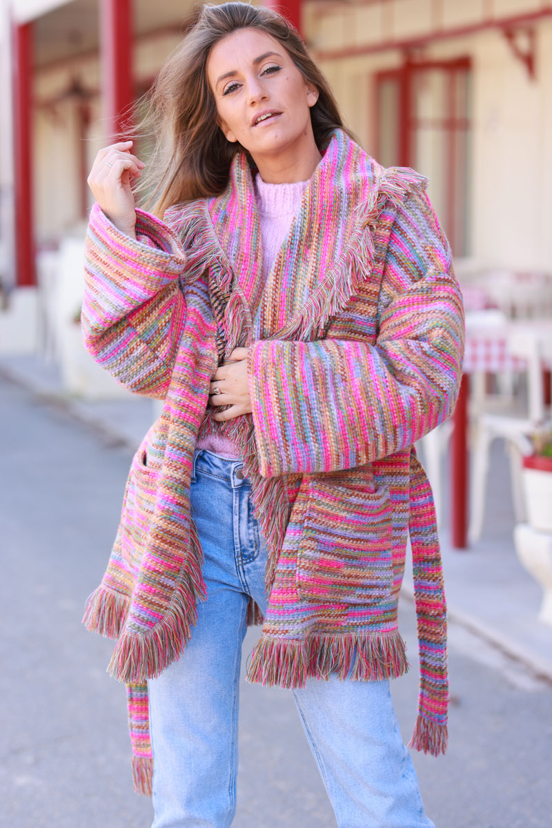 Rainbow Stripe Knit Blanket Coat