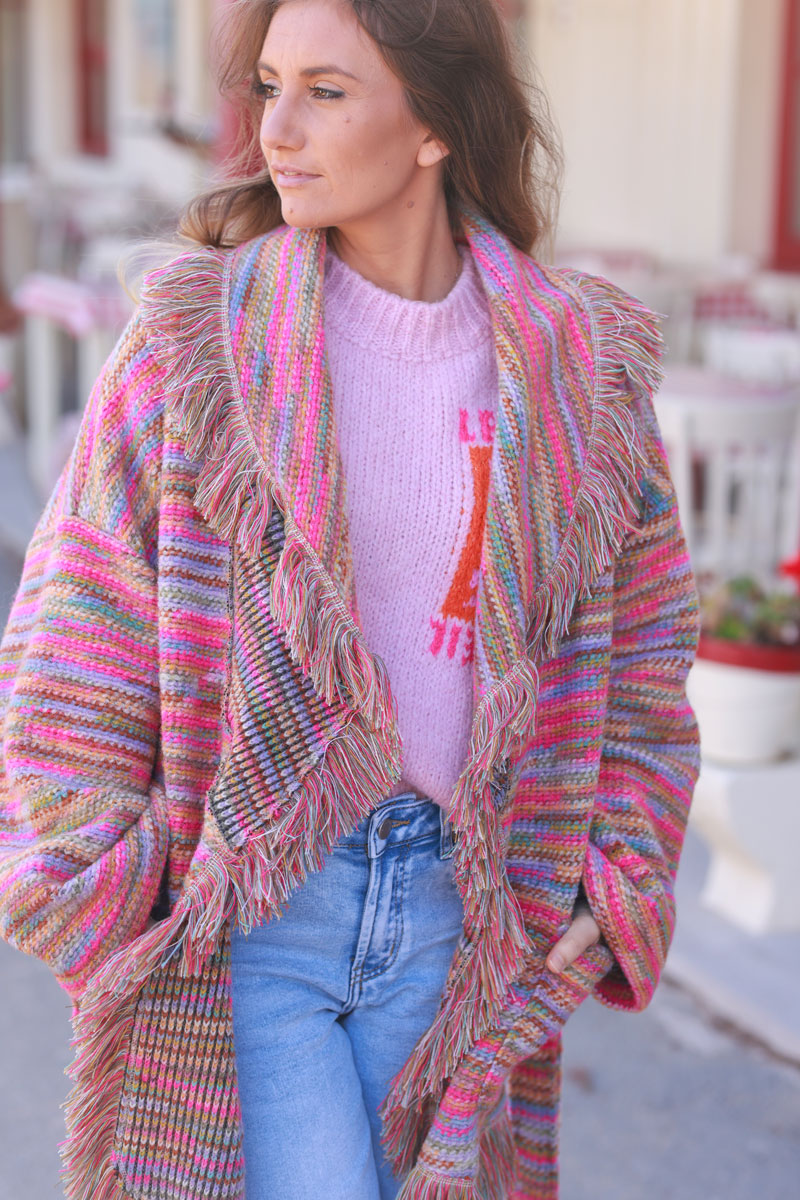 Rainbow Stripe Knit Blanket Coat