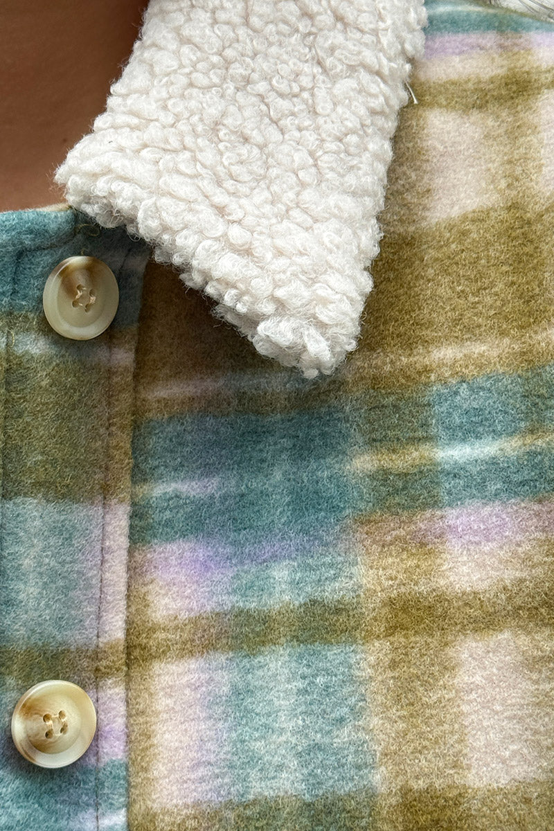 Olive Plaid Cropped Fleece Jacket