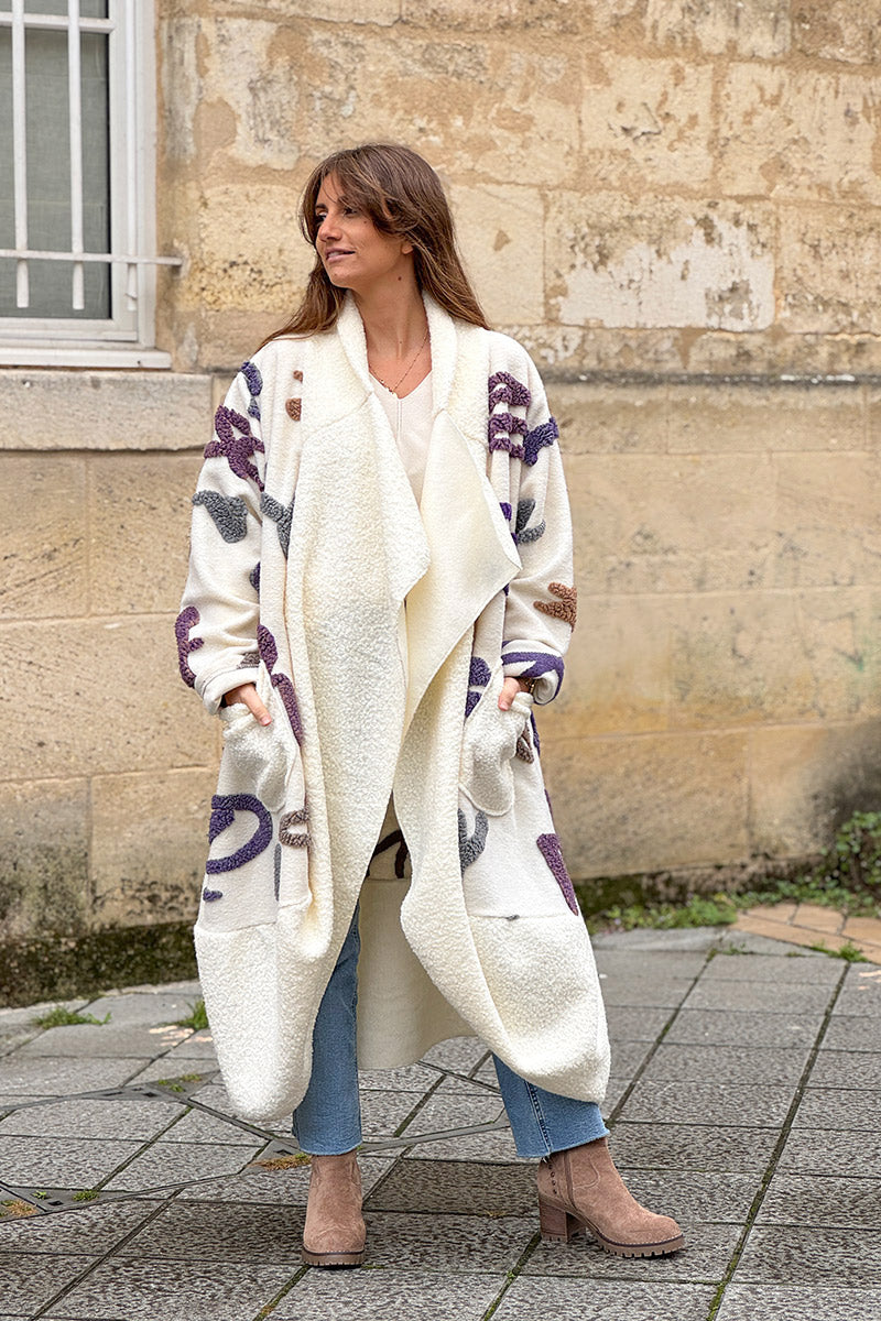 Cream Designer Fleece Duster
