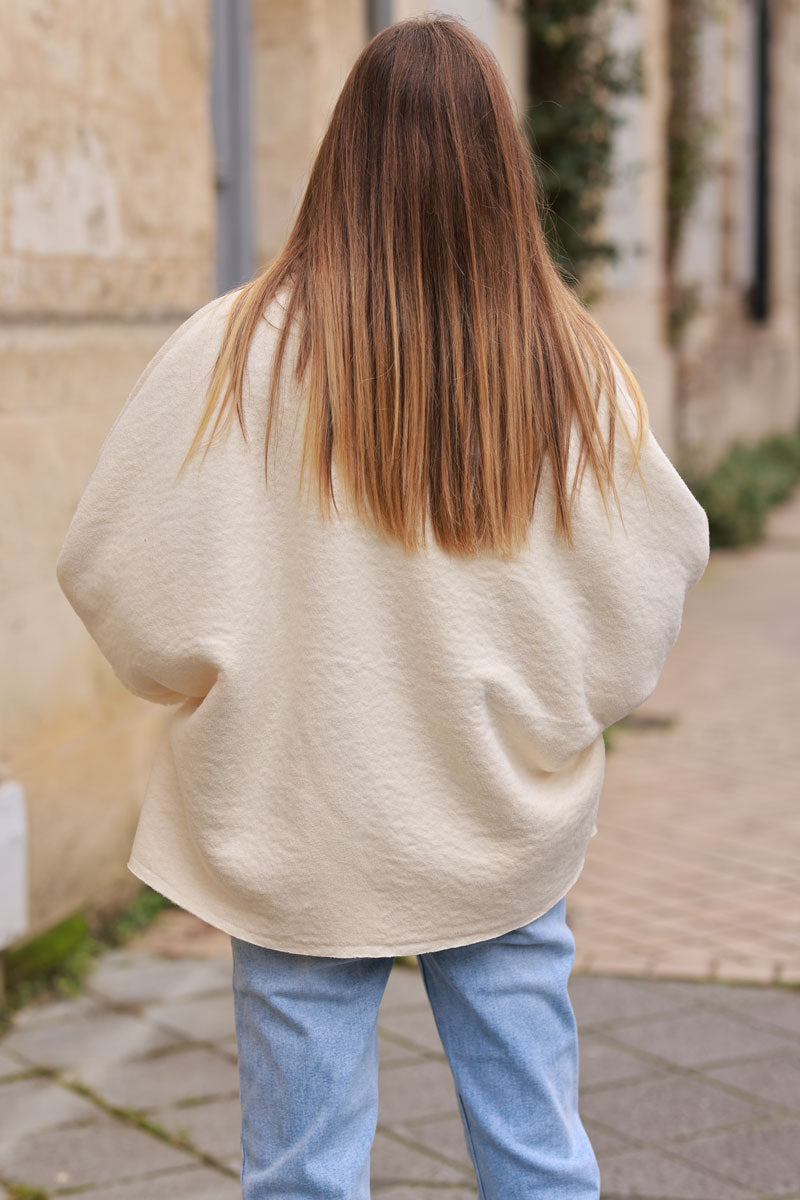 Manteau écru en suédine grand col moumoute