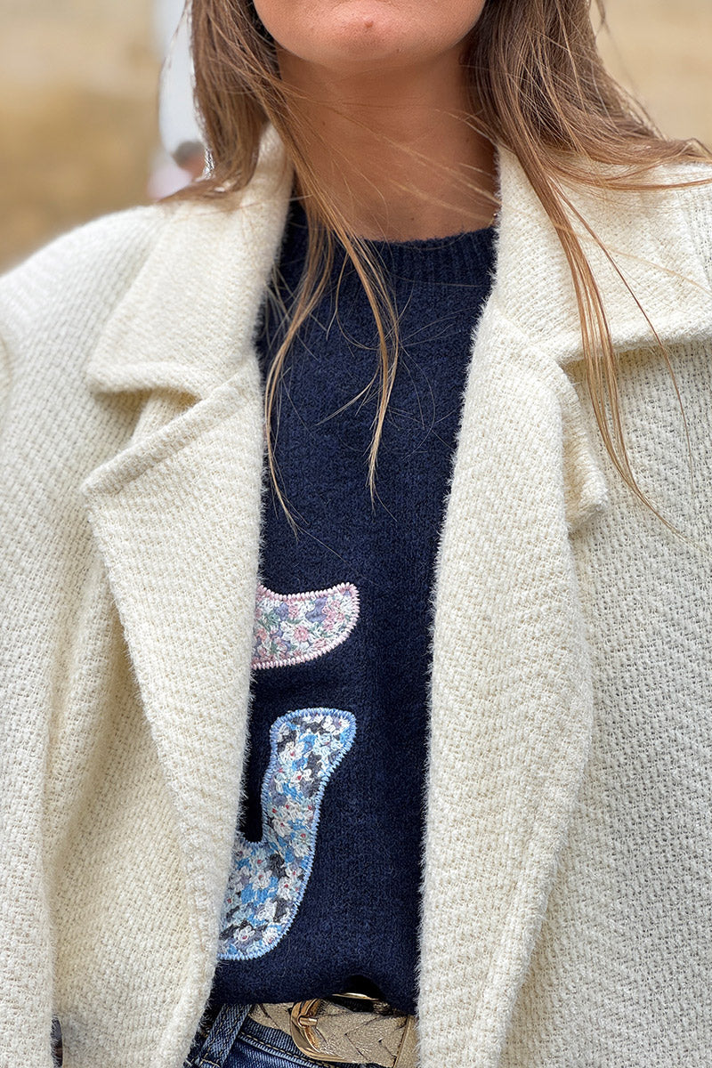 Manteau écru long et doux en maille chenille