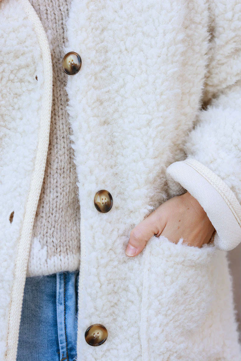 Cream Sherpa Button-Front Jacket