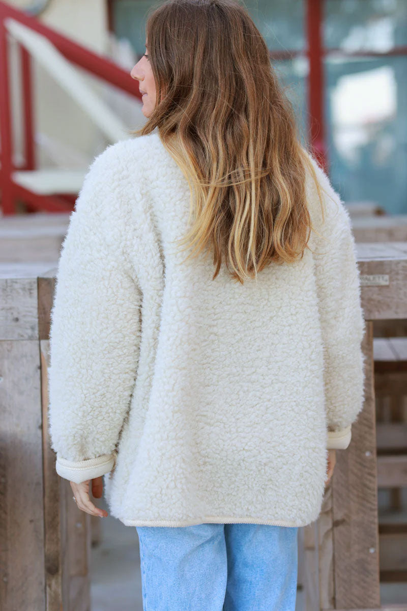 Cream Sherpa Button-Front Jacket