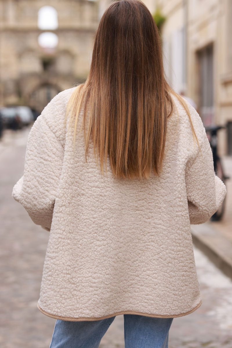 Beige Faux Shearling and Corduroy Jacket