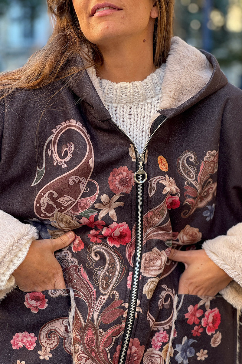 Gray Boho Paisley Hooded Jacket