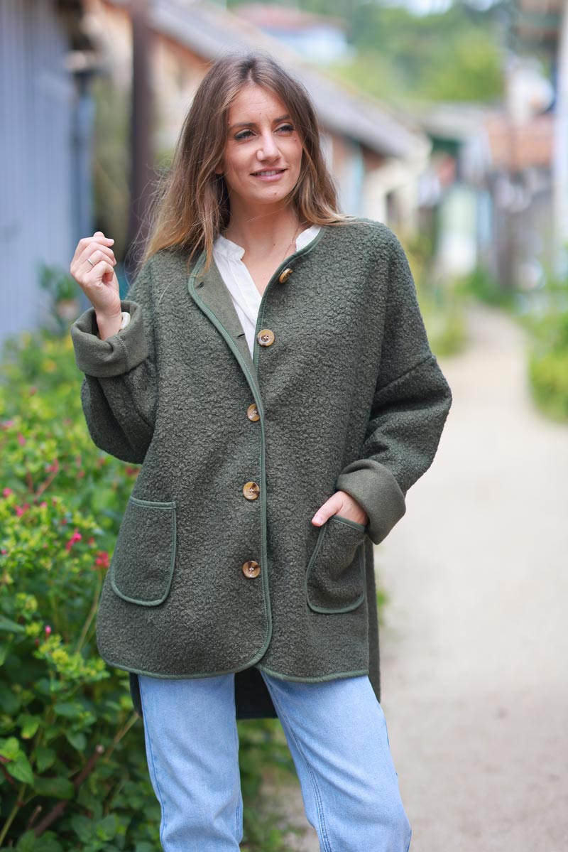 Olive Shearling Shirt Jacket