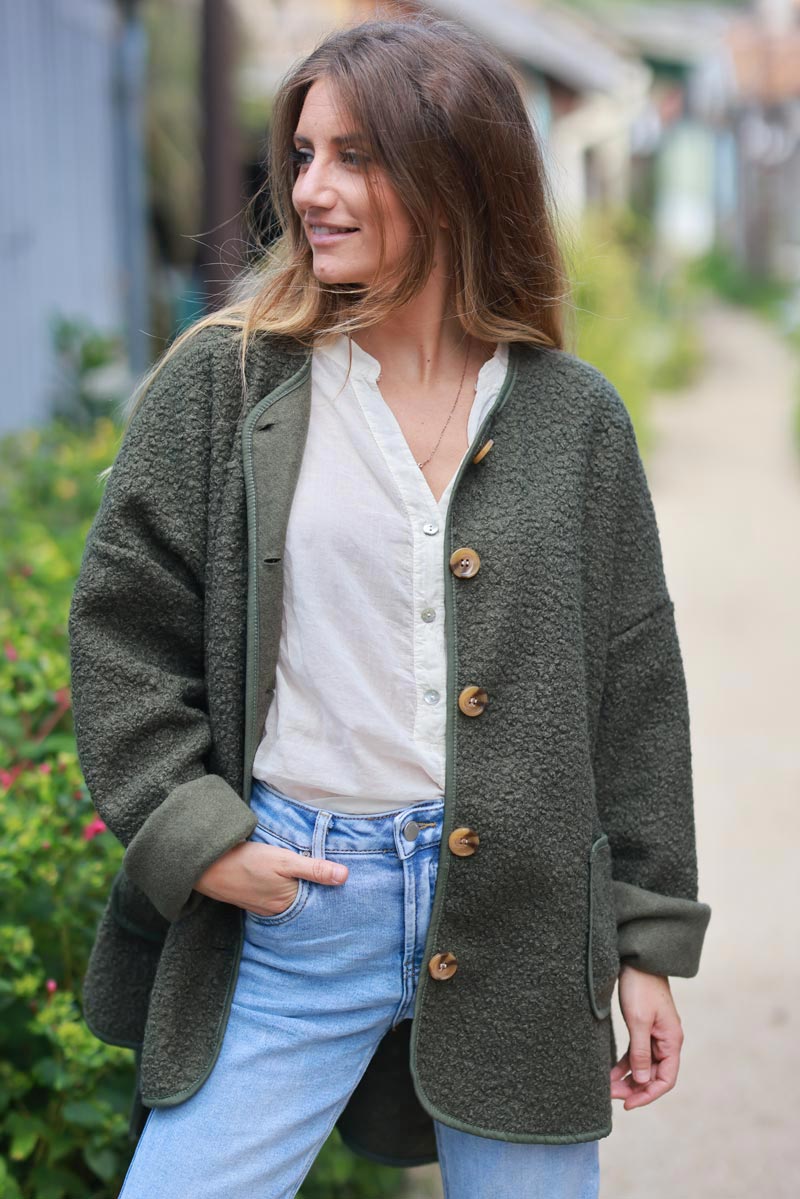 Olive Shearling Shirt Jacket