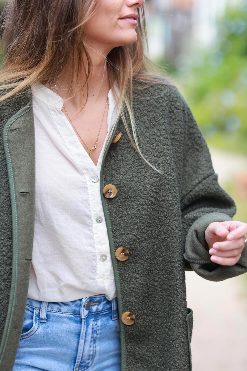 Olive Shearling Shirt Jacket