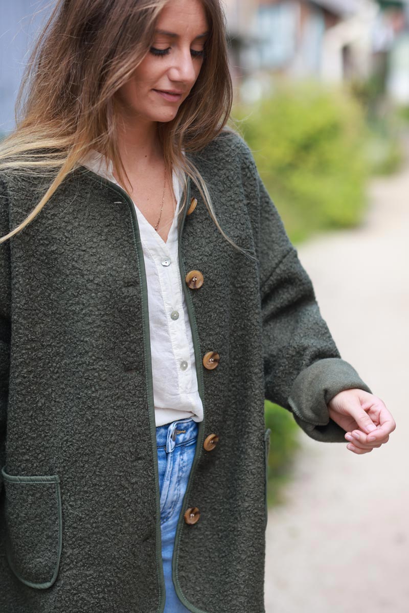 Olive Shearling Shirt Jacket