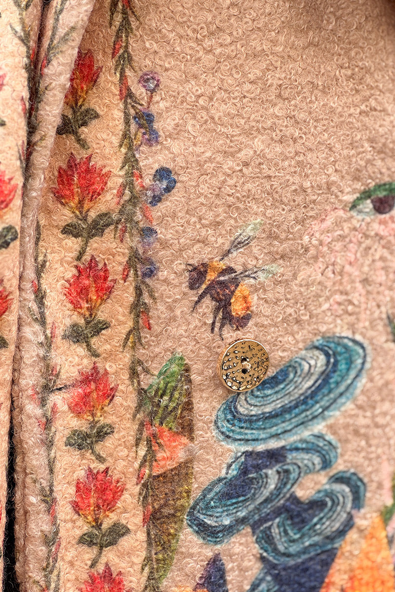 Beige Boho Floral Fleece Duster Jacket