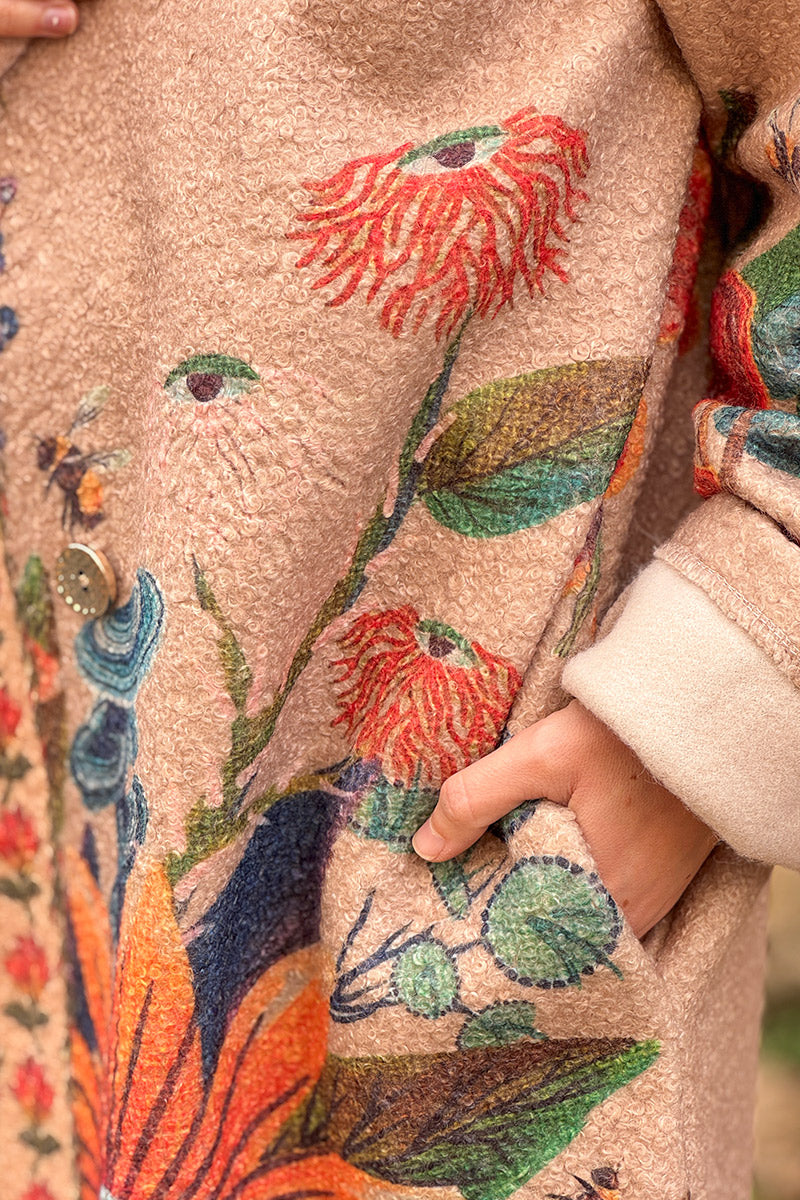 Beige Boho Floral Fleece Duster Jacket