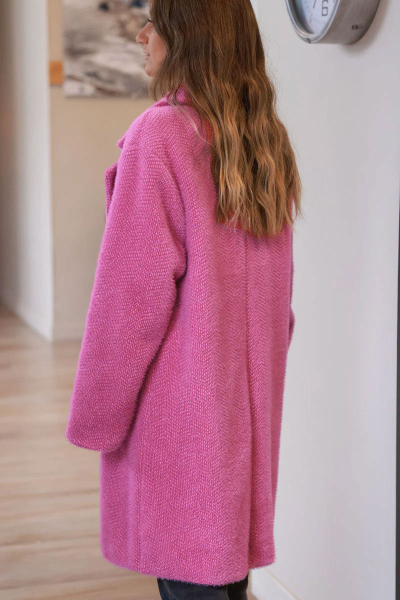 Hot Pink Herringbone Sweater Coat
