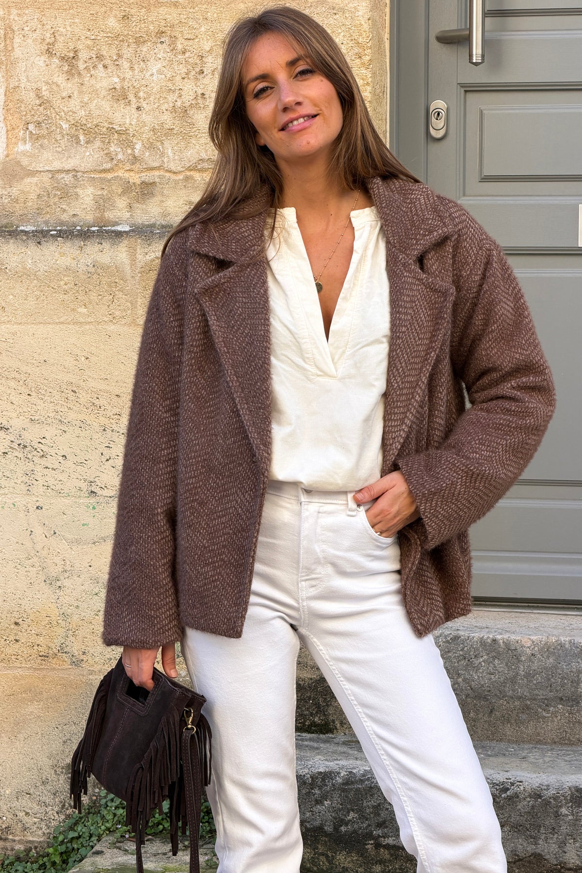 Brown Woven Peacoat