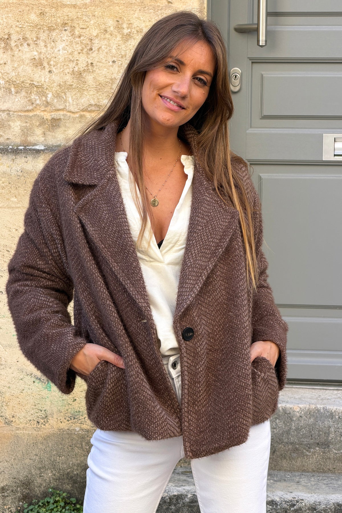 Brown Woven Peacoat