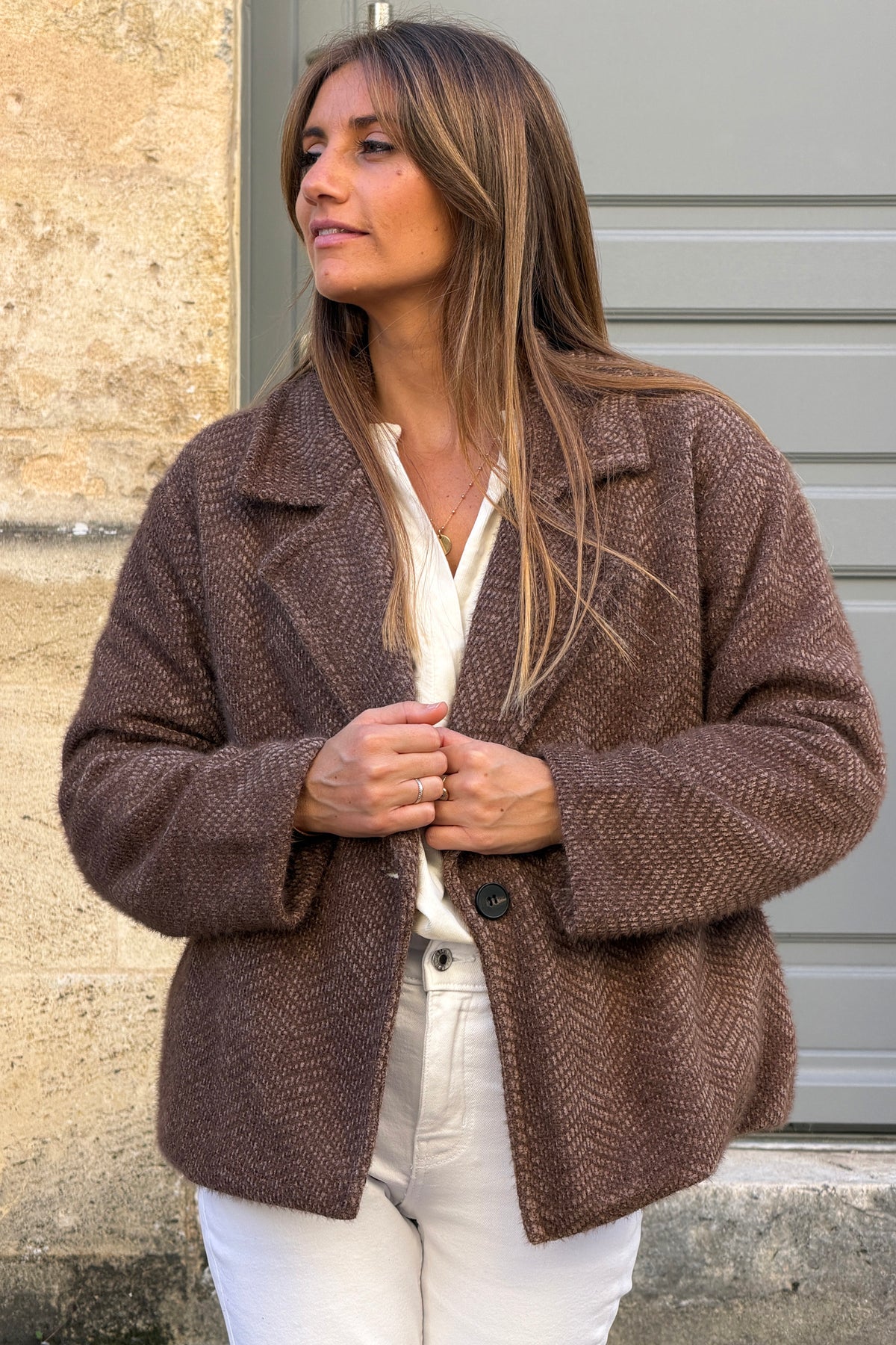 Brown Woven Peacoat
