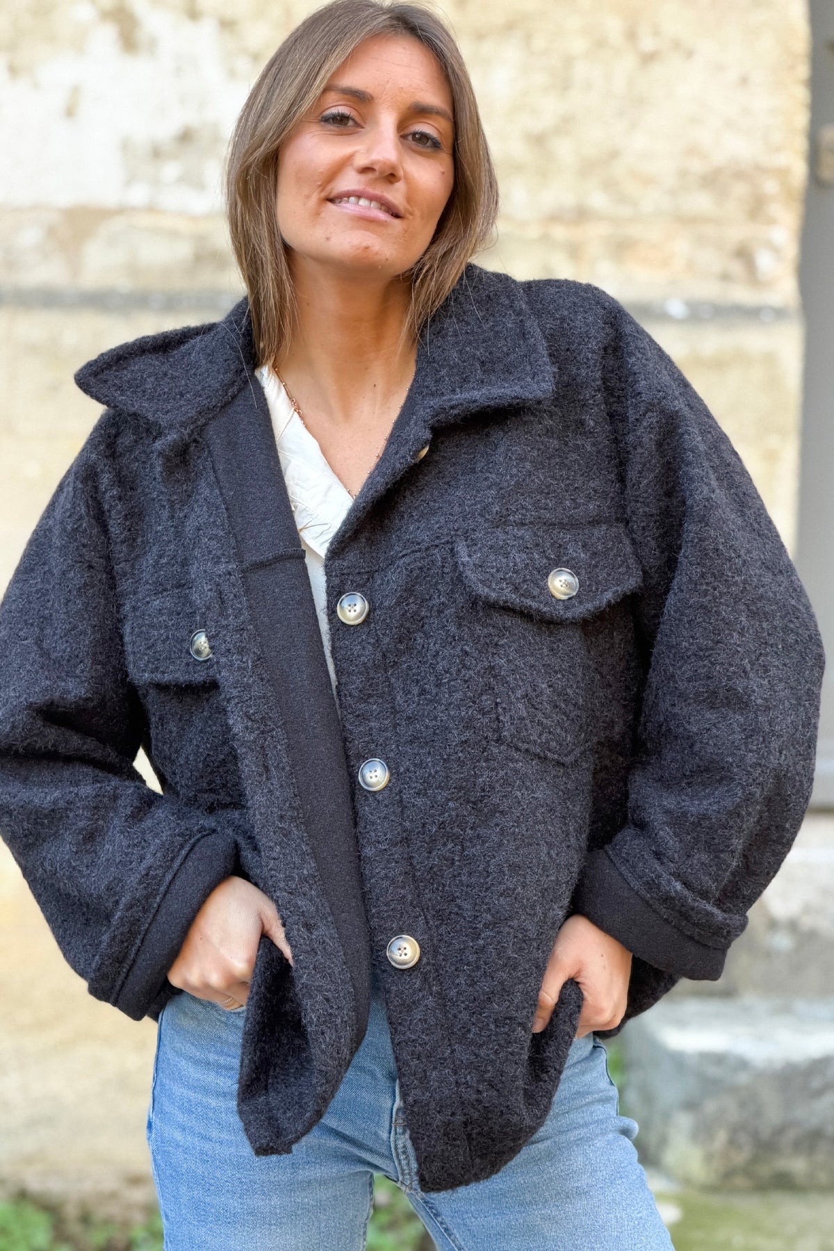 Black Fuzzy Knit Sweater Coat