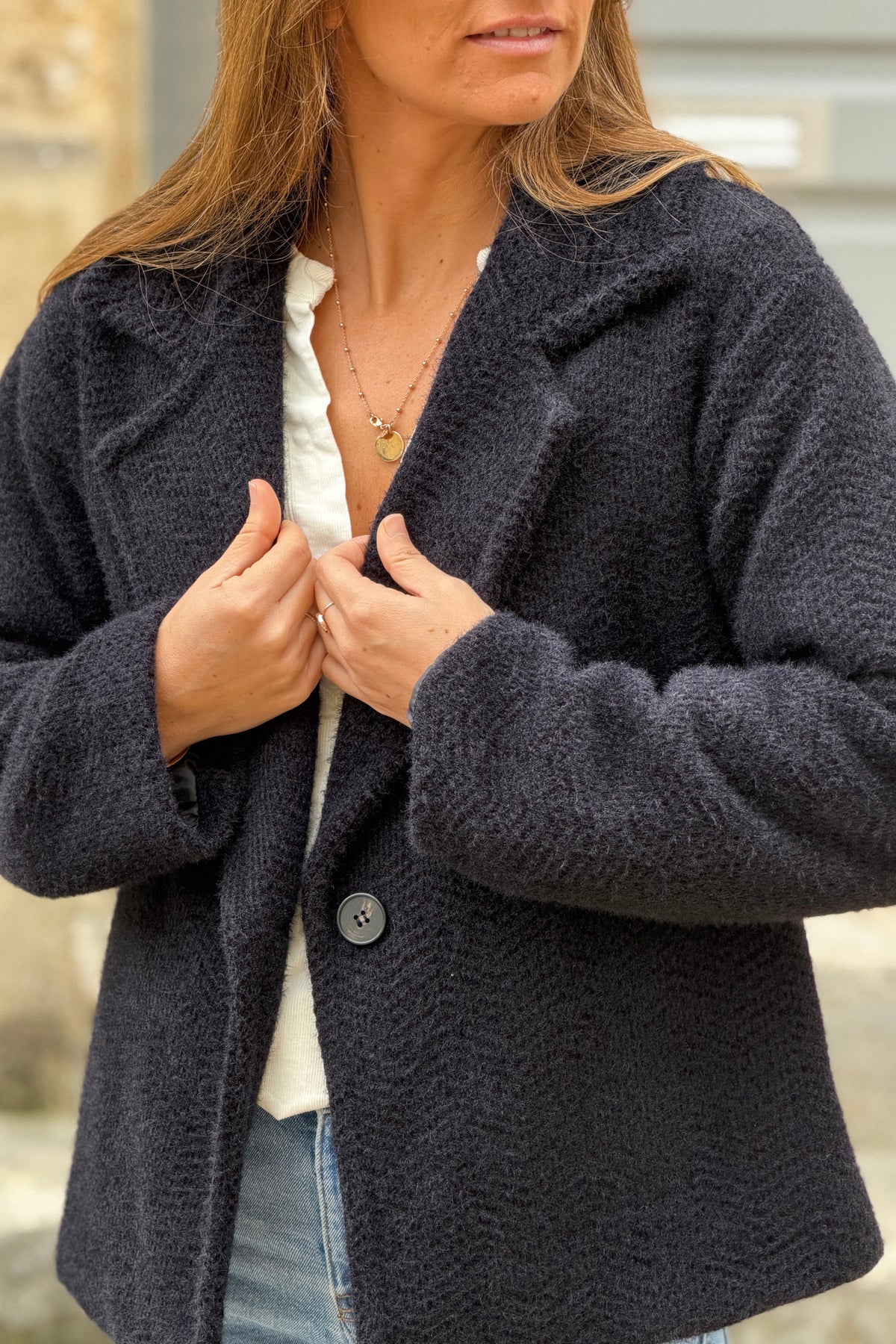Black Woven Peacoat