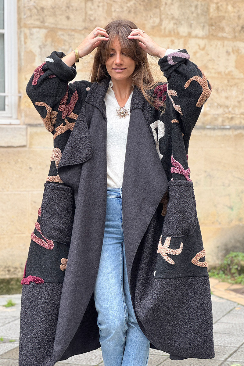 Black Designer Fleece Duster